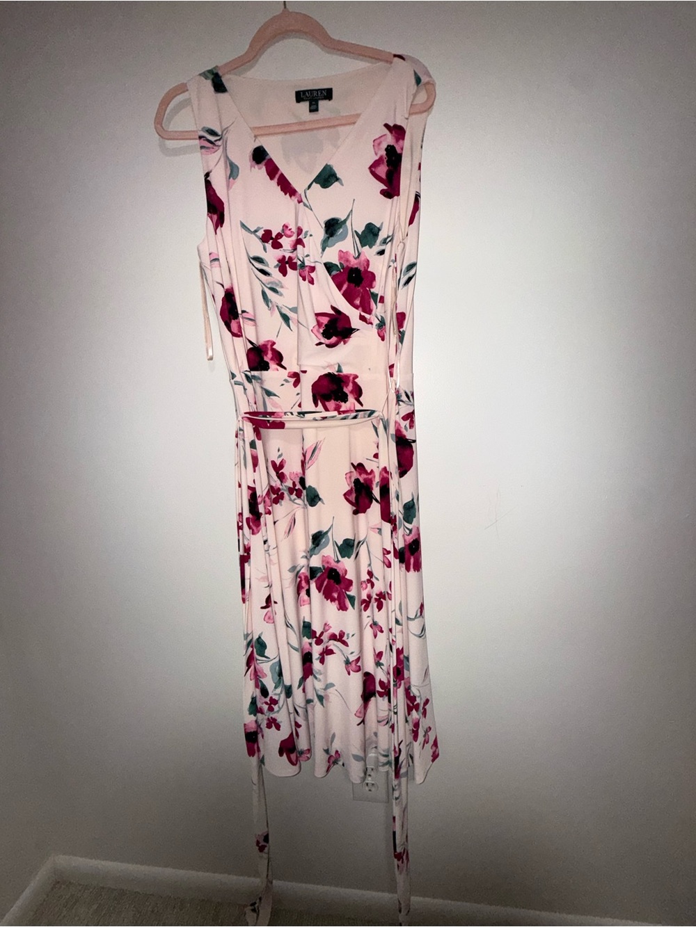Lauren Ralph Lauren Cream Floral Wrap Dress with Pink Blooms